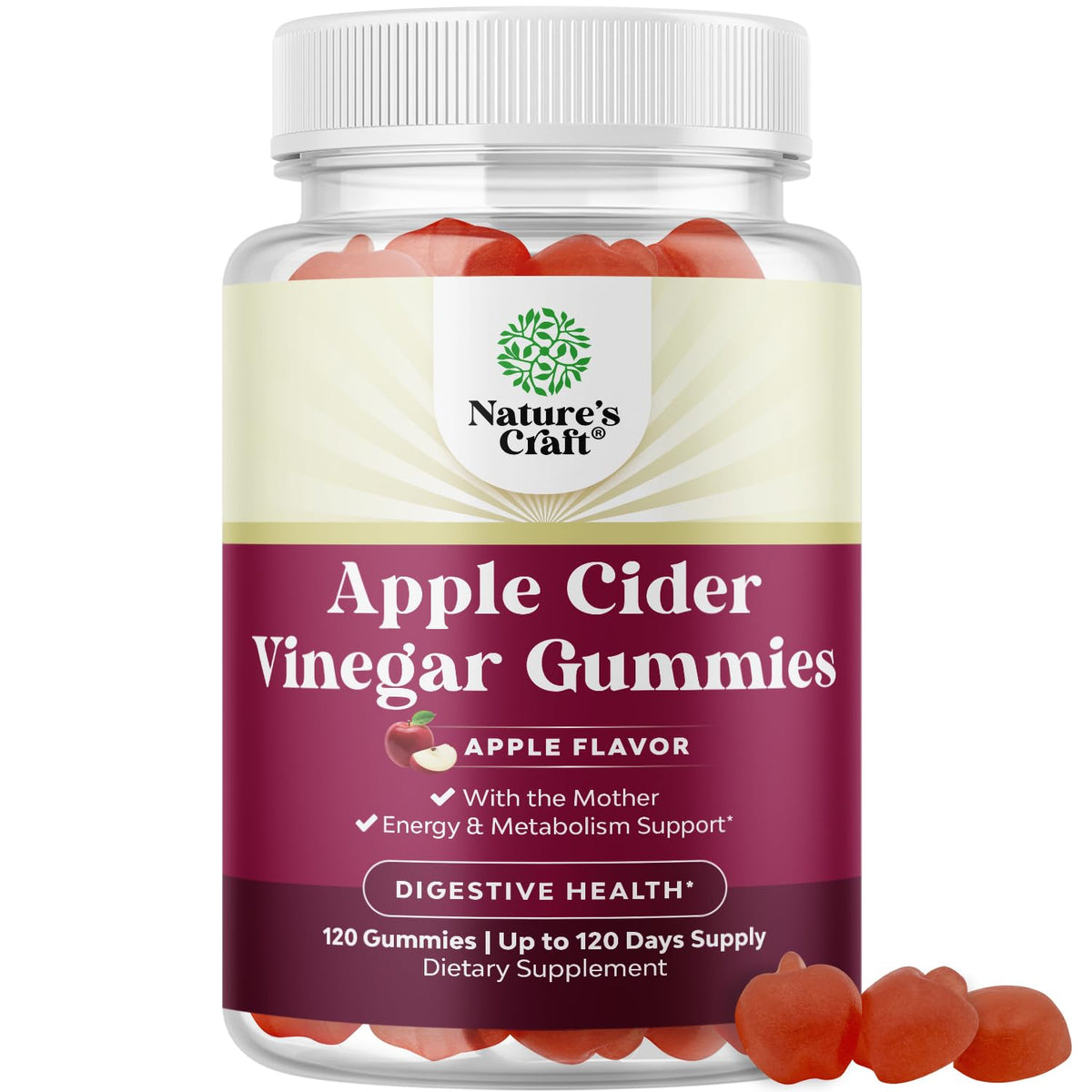 Natures Craft ACV Gummies bottle front—immune support and gut health in a chewable form.