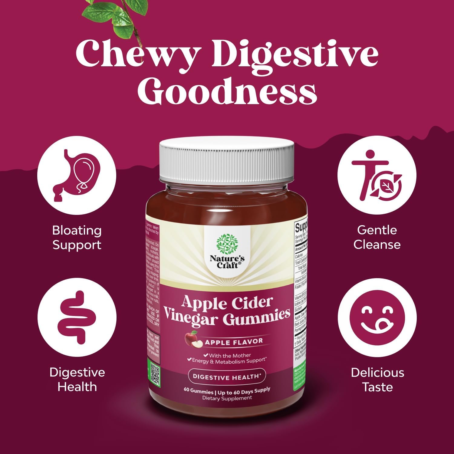 Vitamin B6, B12, iodine and folate in ACV gummies support daily wellness.