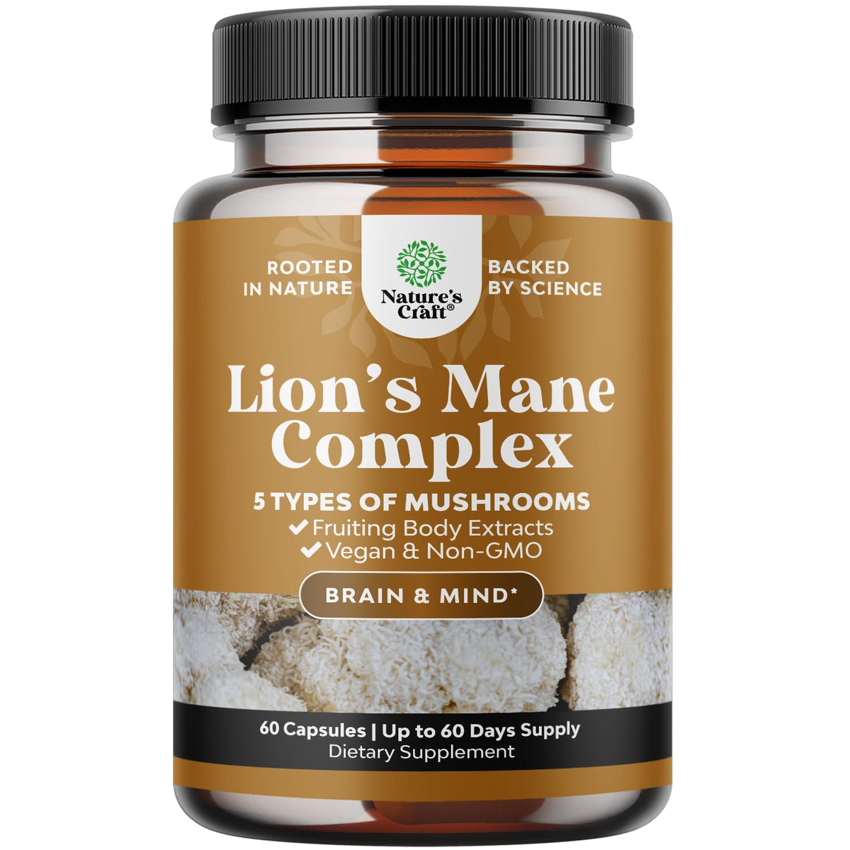 Natures Craft Advanced Lion's Mane bottle front highlighting focus and daily clarity