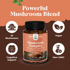 Nature's Craft Advanced Mushroom Complex capsules close-up for daily focus