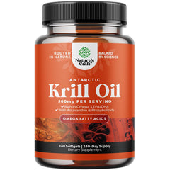 Natures Craft Antarctic Krill Oil bottle with 240 softgels for daily omega-3 support