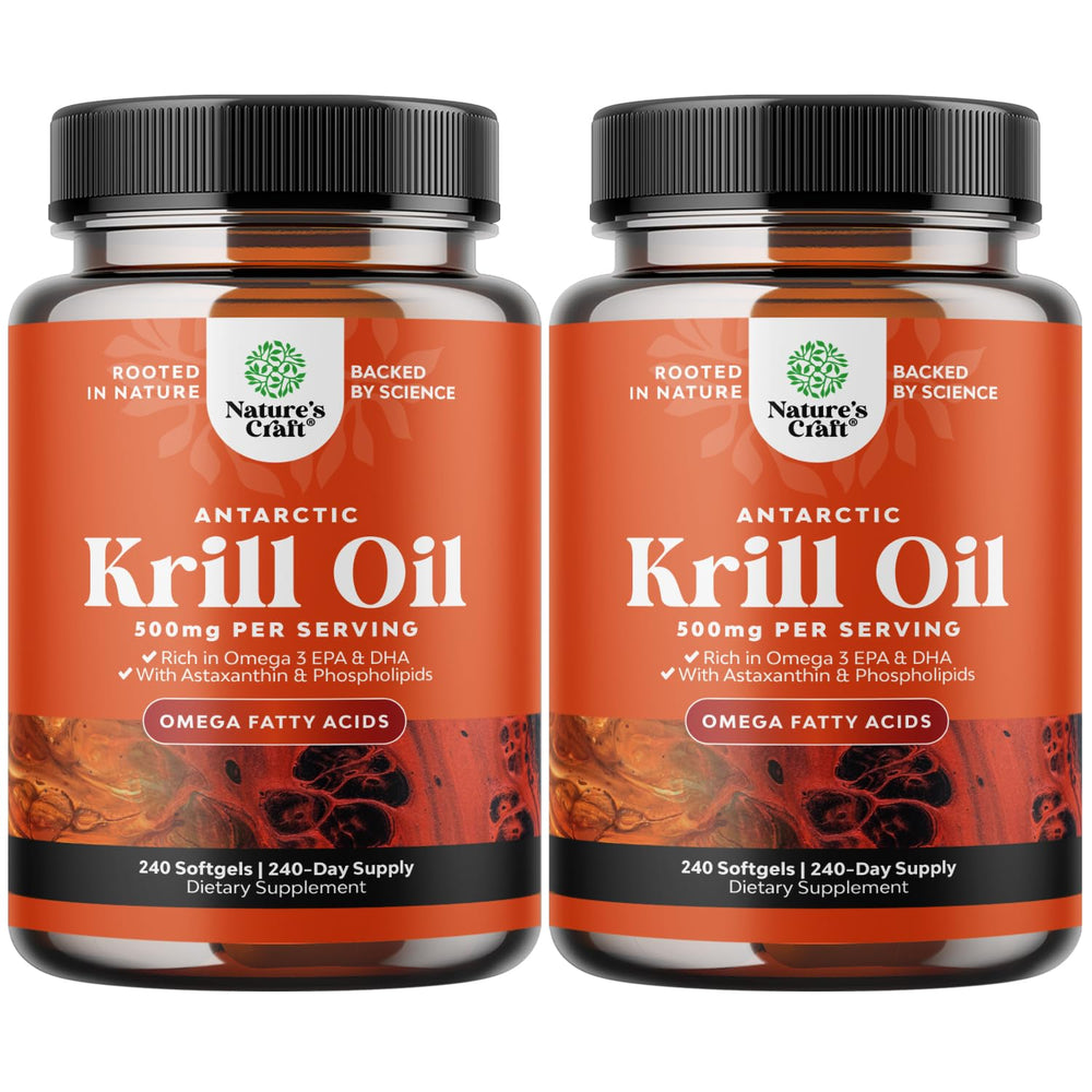 Natures Craft Antarctic Krill Oil softgels in bottle on shelf for convenient omega-3 source