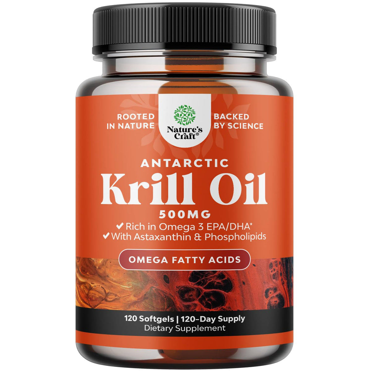Natures Craft Antarctic Krill Oil softgels bottle highlighting omega-3 source for daily wellness