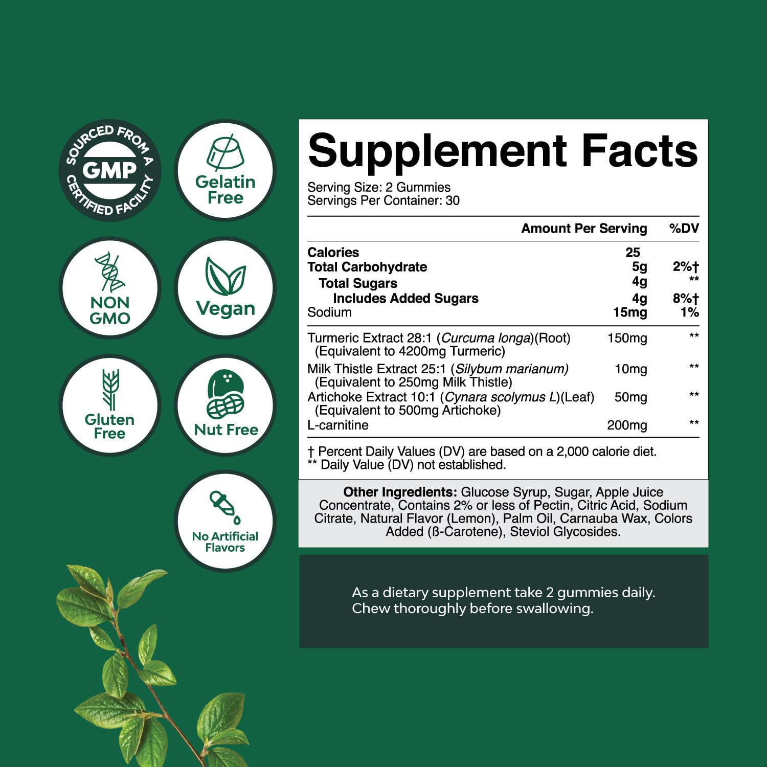 Natures Craft artichoke and turmeric gummies jar highlighting herbal blend