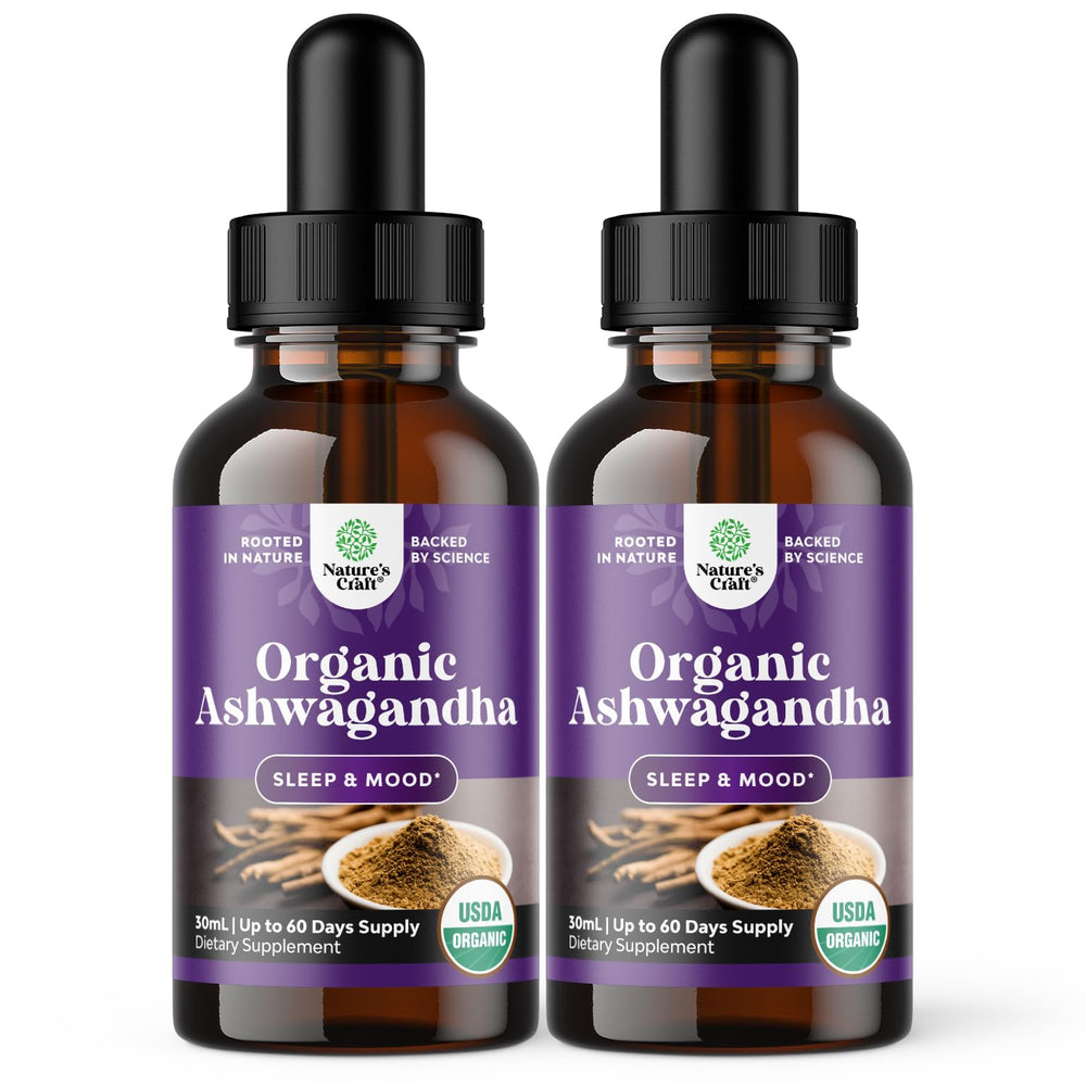 Natures Craft Ashwagandha Liquid Drops bottle with dropper for calm mood support.