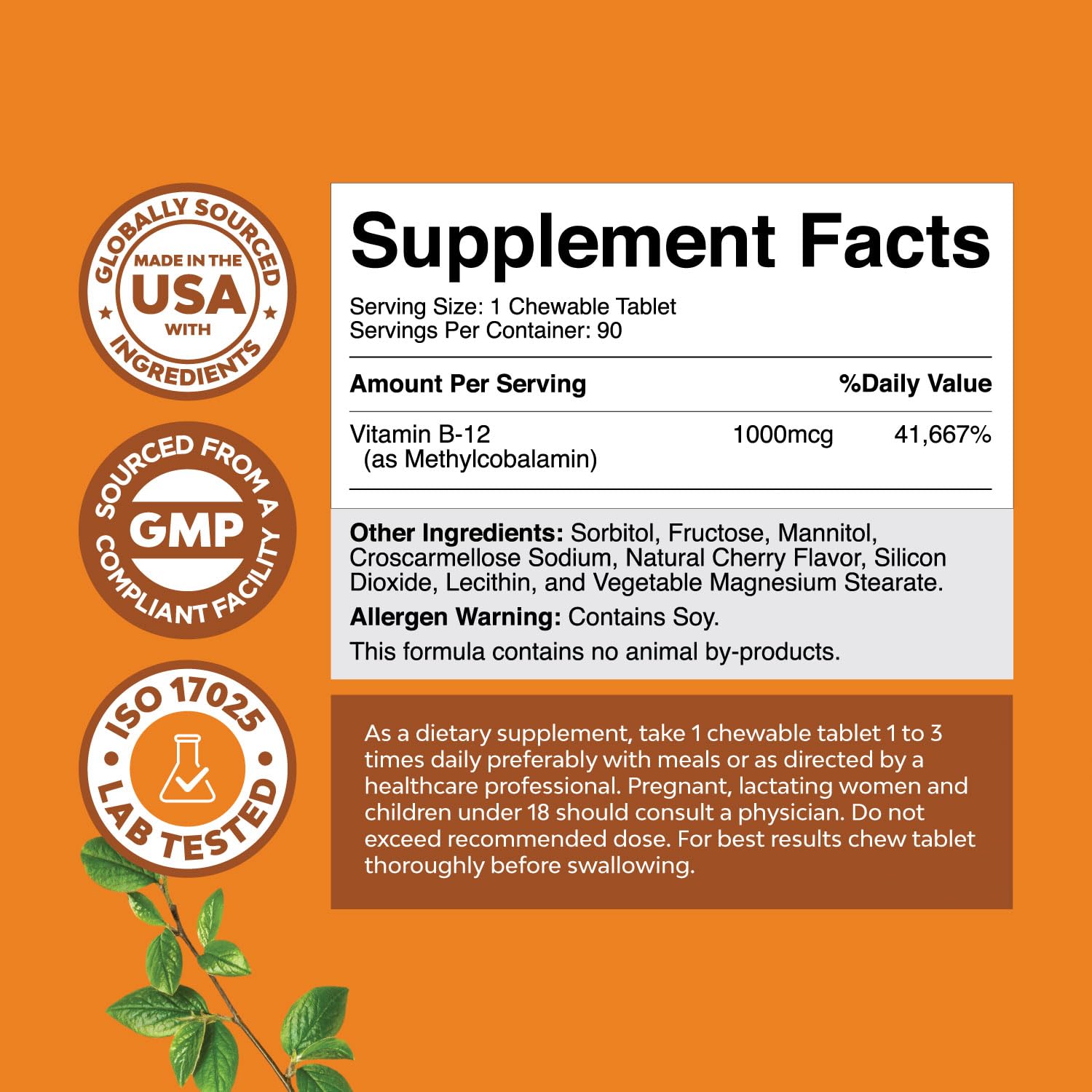 Vitamina B12 masticable Natures Craft, tableta suave para claridad mental