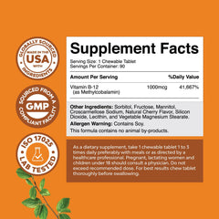 Vitamina B12 masticable Natures Craft, tableta suave para claridad mental