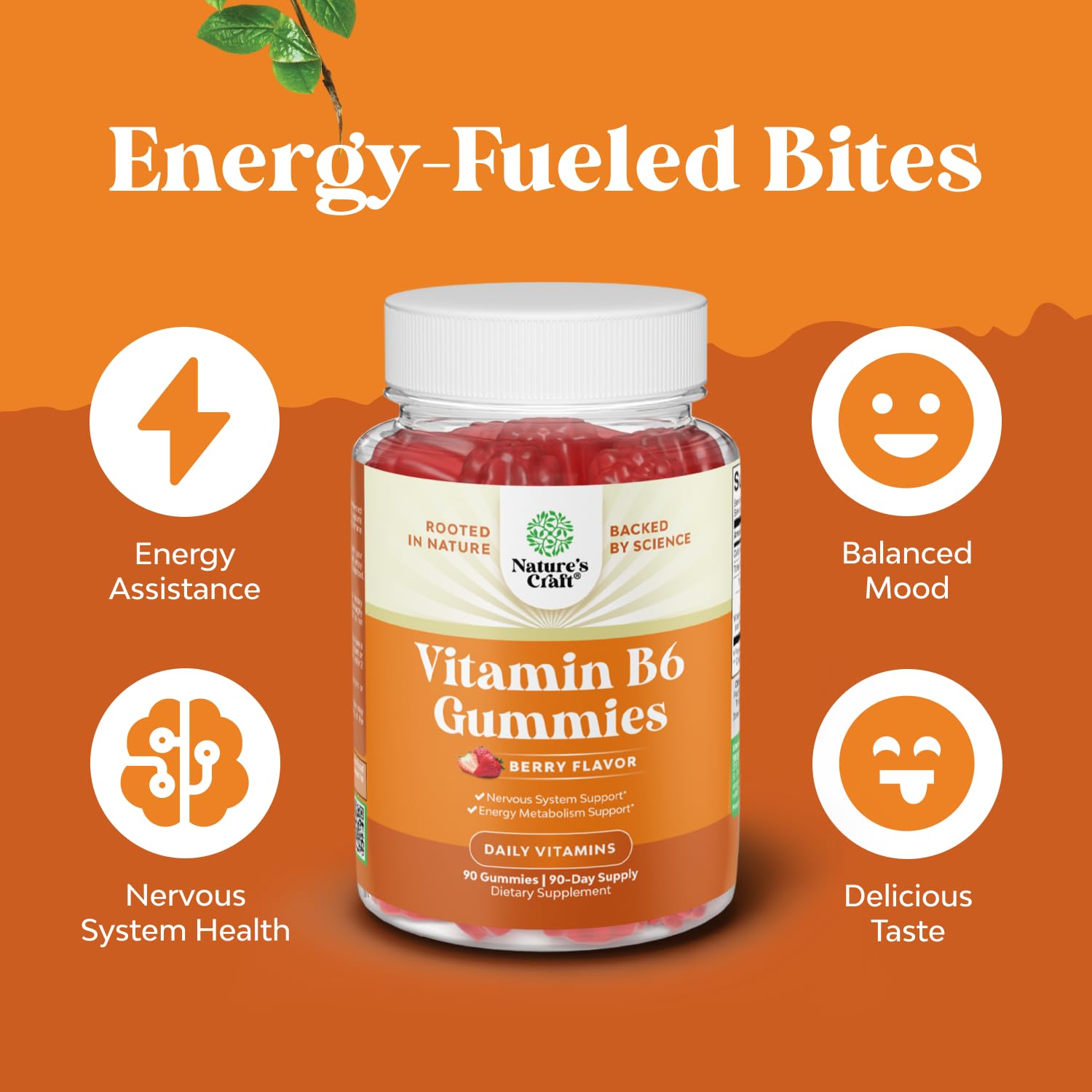 Natures Craft B6 gummies brain and nerves focus close-up with cognitive support potential.