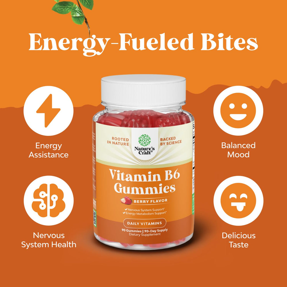 Natures Craft B6 gummies brain and nerves focus close-up with cognitive support potential.