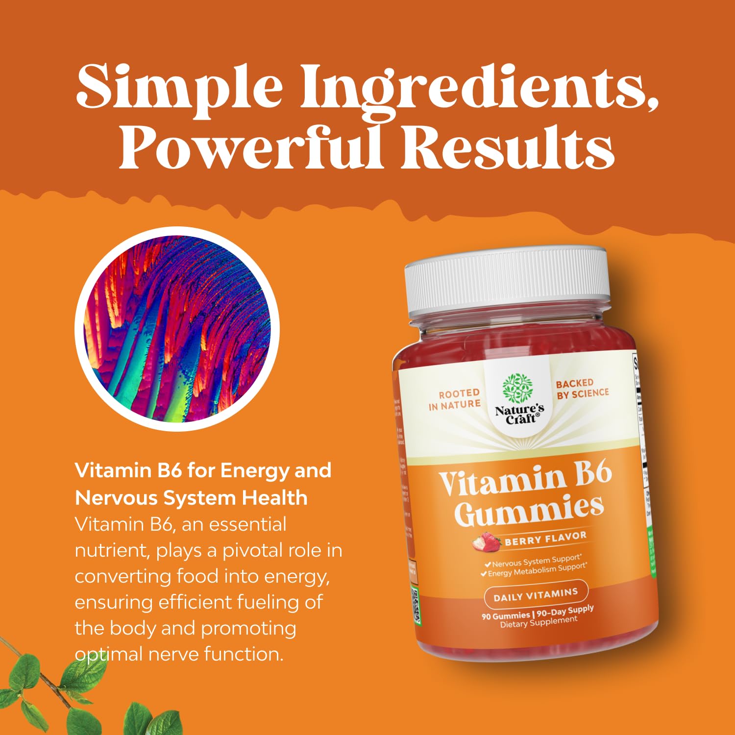 Natures Craft B6 gummies non-GMO gluten-free label highlights clean formula.