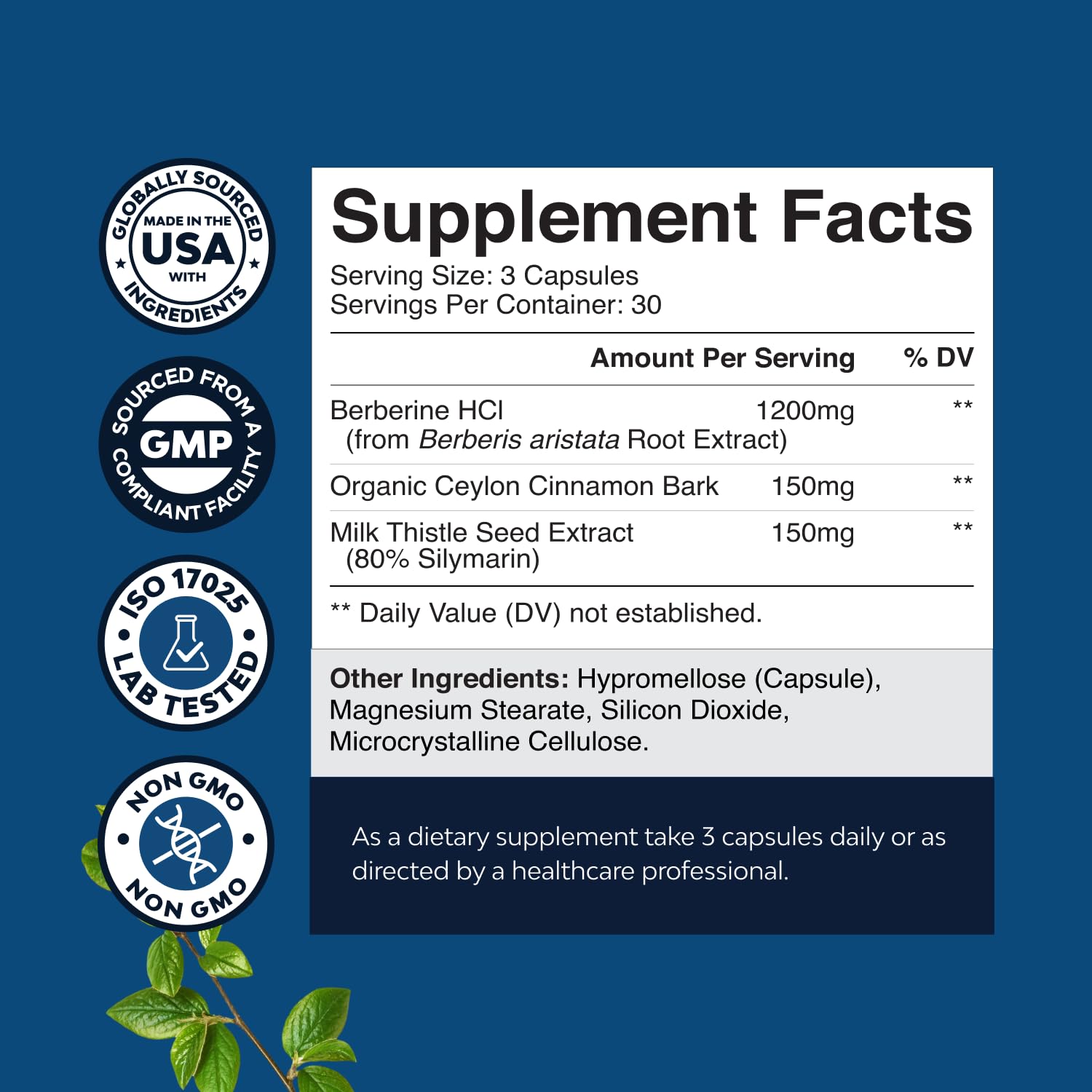 Natures Craft Balancing Berberine bottle pour, illustrating convenient daily dosing.