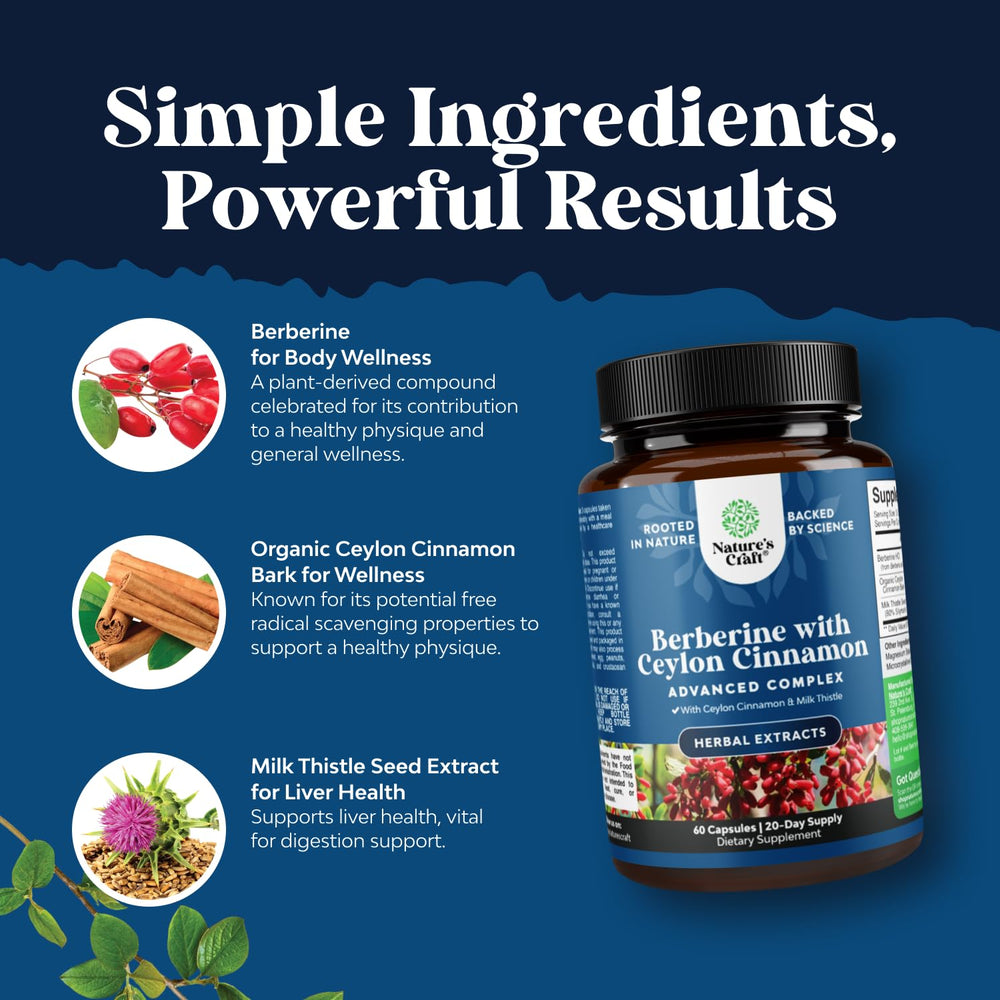 Natures Craft Balancing Berberine ingredients milk thistle emphasize herbal antioxidant components.