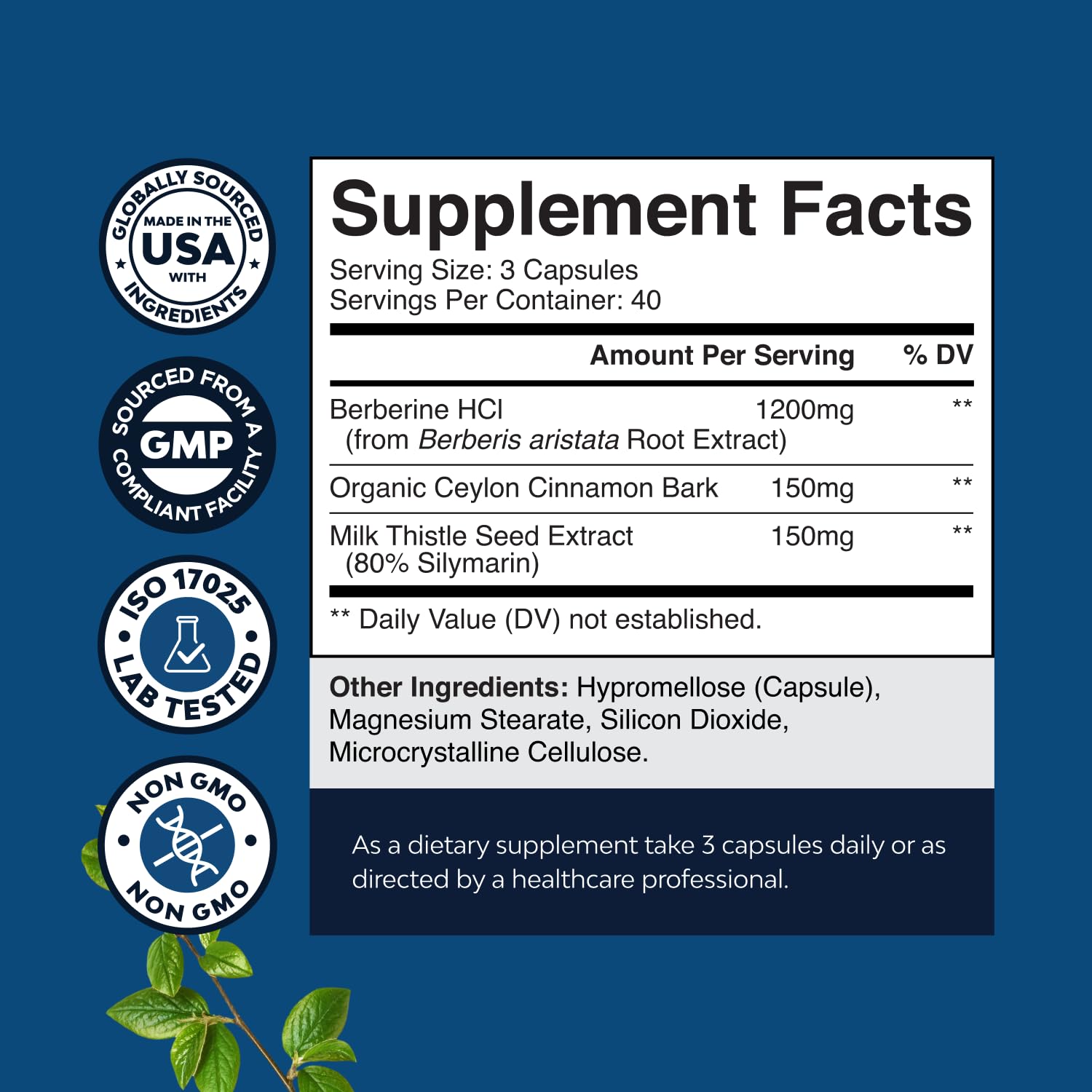 Natures Craft Balancing Berberine Plus capsules closeup highlights 1200mg serving.