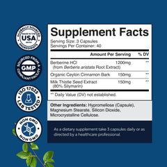 Natures Craft Balancing Berberine Plus capsules closeup highlights 1200mg serving.