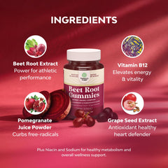 Natures Craft Beetroot Gummies ingredients close-up featuring beetroot and fruit blend.