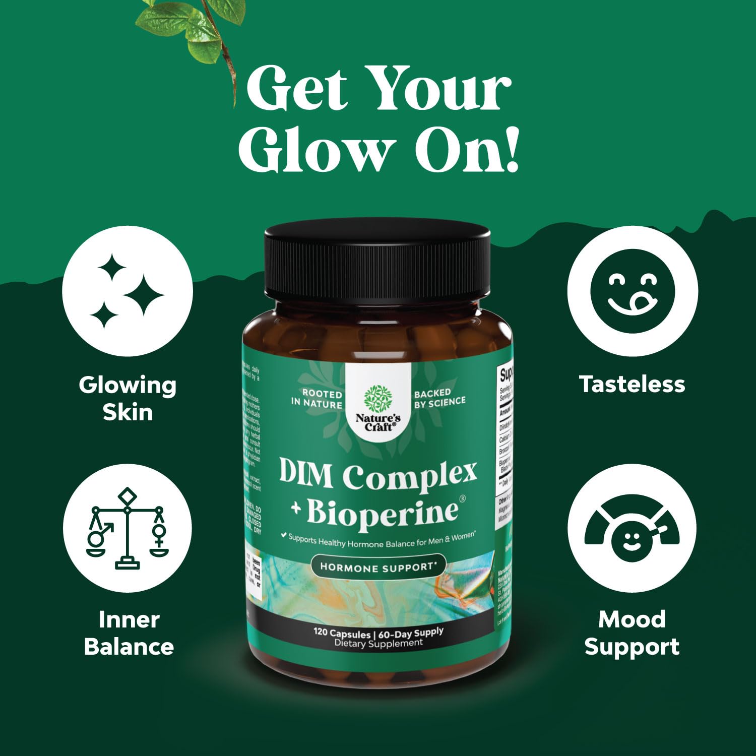 Natures Craft Bioperine-enhanced formula emphasizes improved absorption for DIM.
