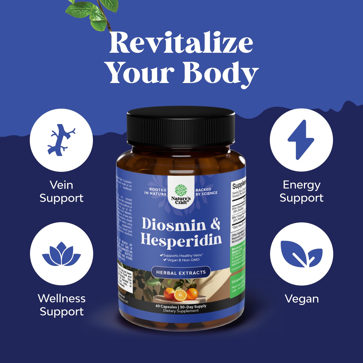 Natures Craft bitter orange extract plant-based formula for vegan vein health.