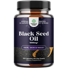 Natures Craft Black Seed Oil Capsules bottle front view highlighting vegan, omega-rich formula