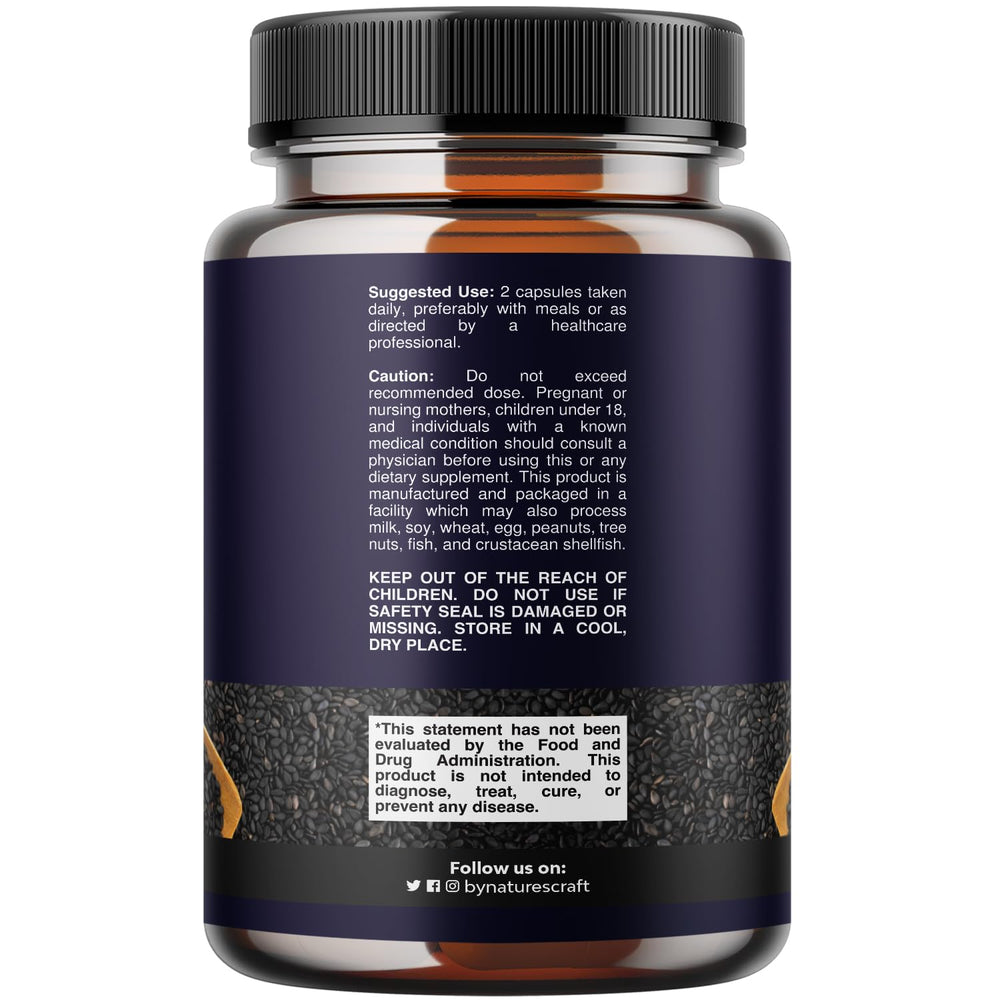 Natures Craft Black Seed Oil Capsules label detail showing halal certification and quality