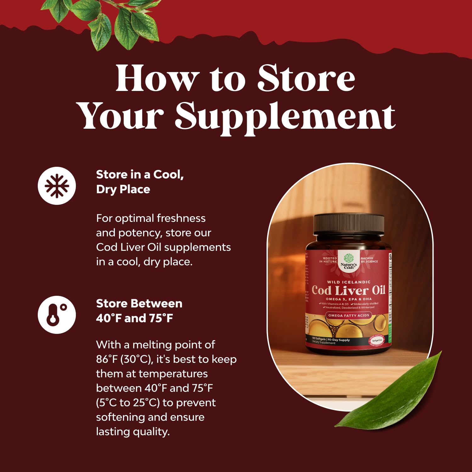 Natures Craft bottle label highlighting omega-3 EPA and DHA content.