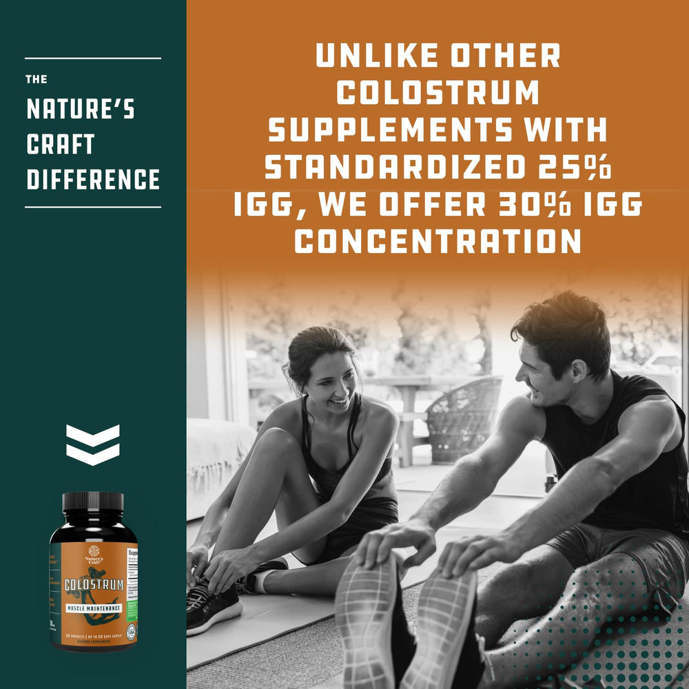 Natures Craft Bovine Colostrum capsules as a muscle-building option with growth factors.