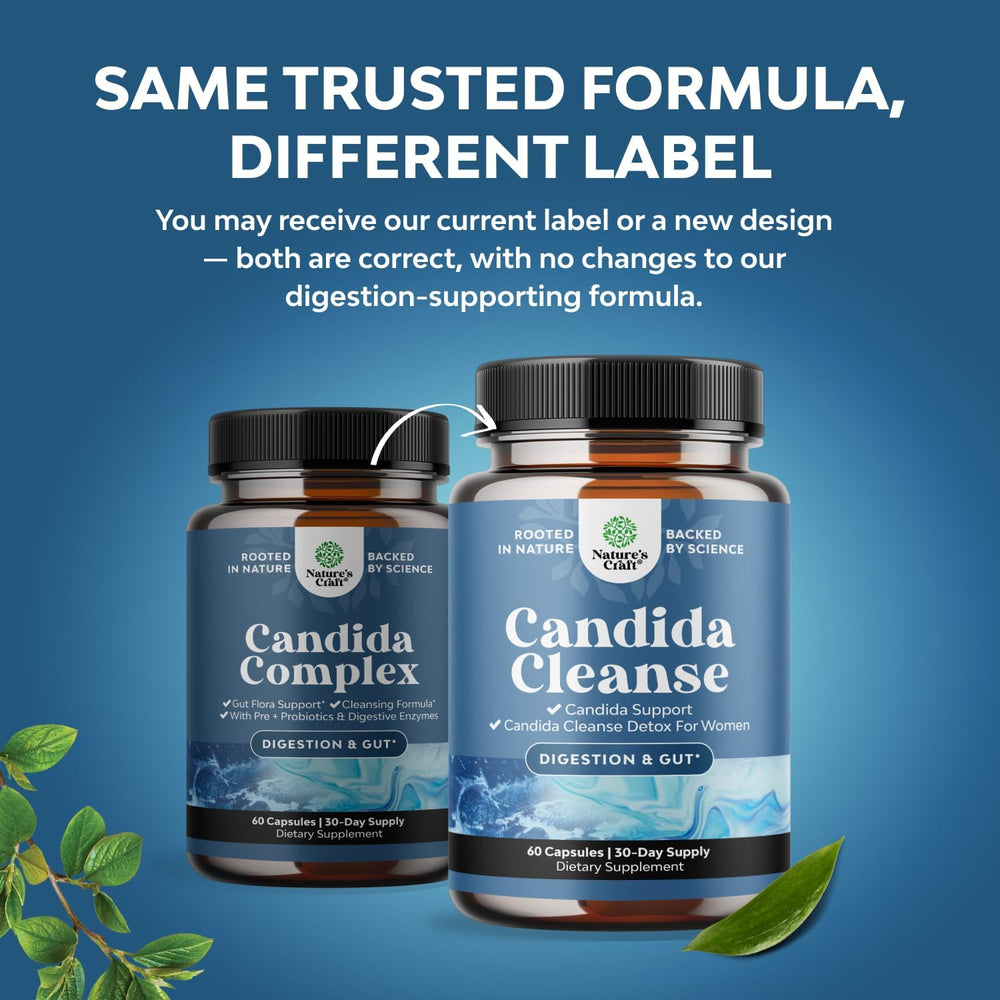 Natures Craft Candida Cleanse capsules close-up designed for easy daily intake.