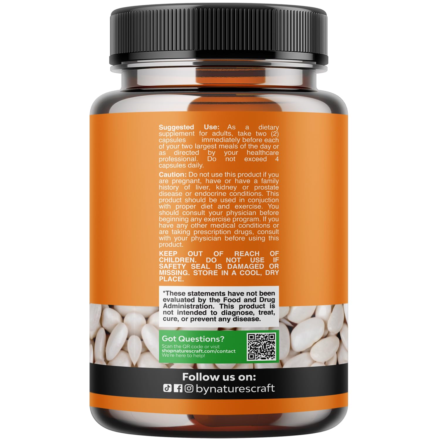 Natures Craft carb blocker pills beside bottle, suggesting easy daily use
