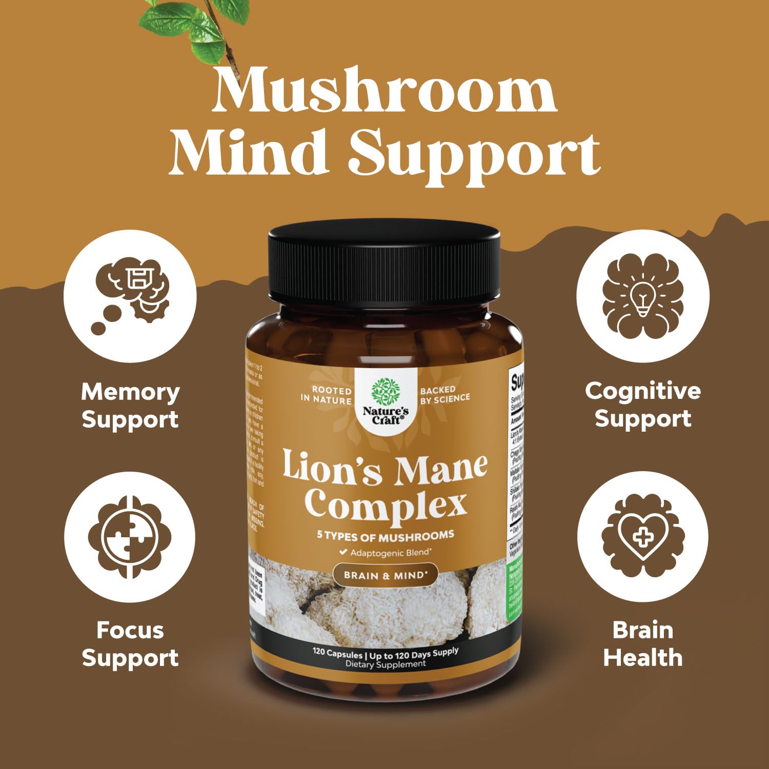 Natures Craft Chaga Reishi Maitake Shiitake blend image highlights immune-supporting mushroom complex.