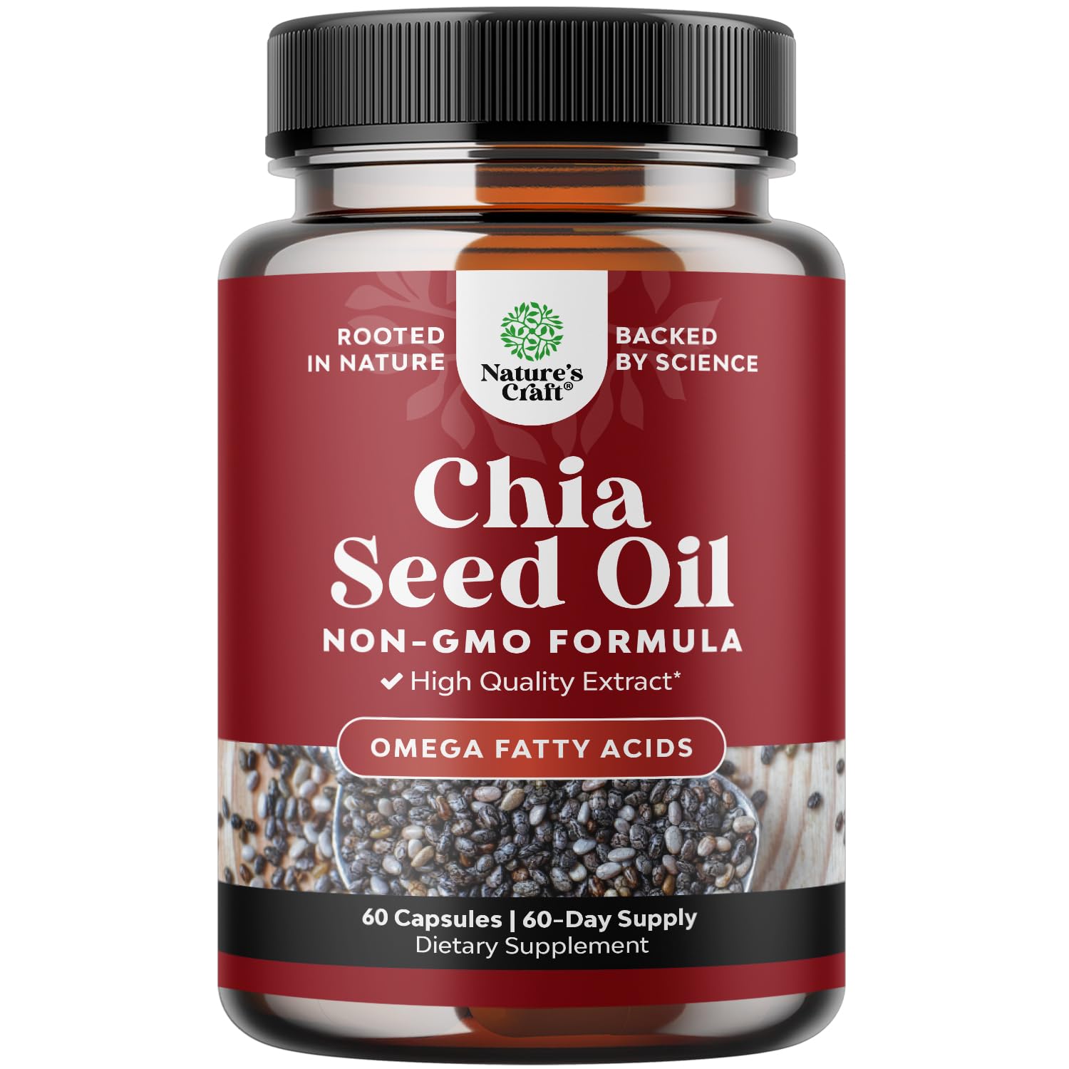Natures Craft chia seed oil bottle, premium omega-3 source for daily wellness