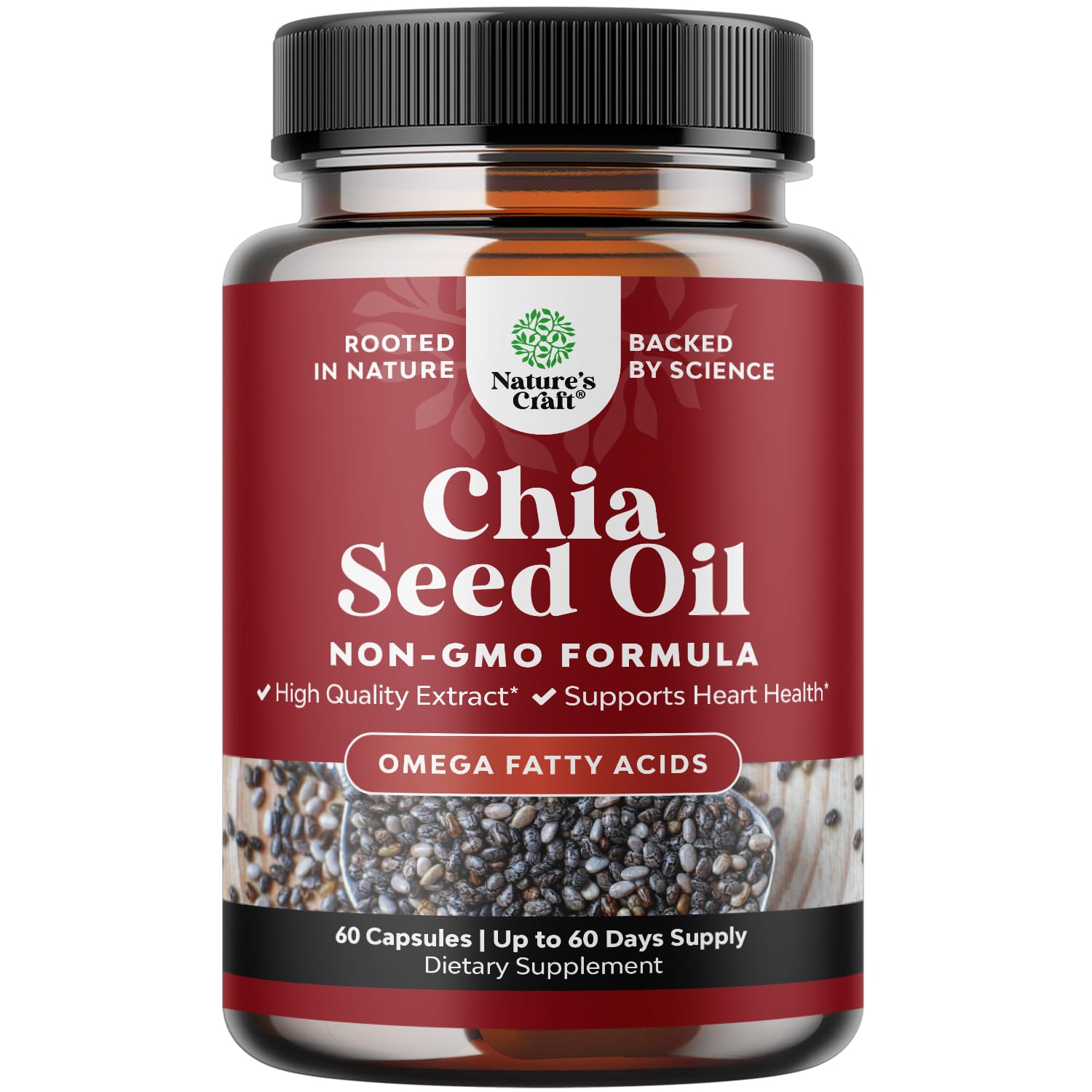 Natures Craft chia seed oil capsules bottle pour supports daily omega intake