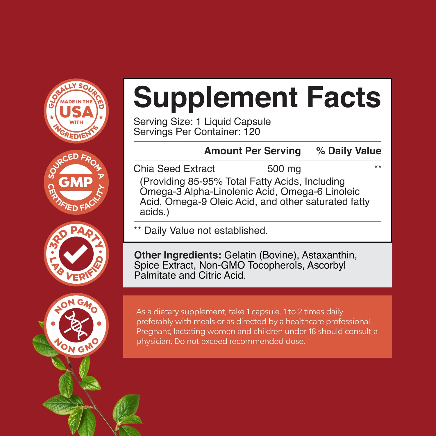 Natures Craft chia seed oil capsules shown for a convenient omega-3 supplement.