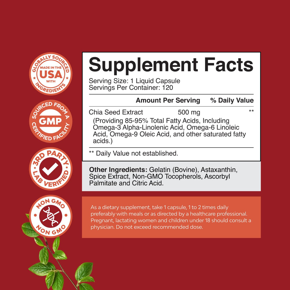 Natures Craft chia seed oil capsules shown for a convenient omega-3 supplement.