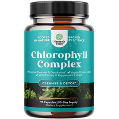 Natures Craft chlorophyll capsules bottle, promoting everyday freshness with natural deodorizing properties.