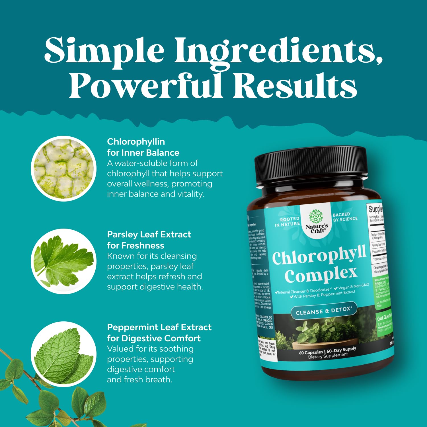 Closeup of green chlorophyll capsules emphasizing gentle dosing.