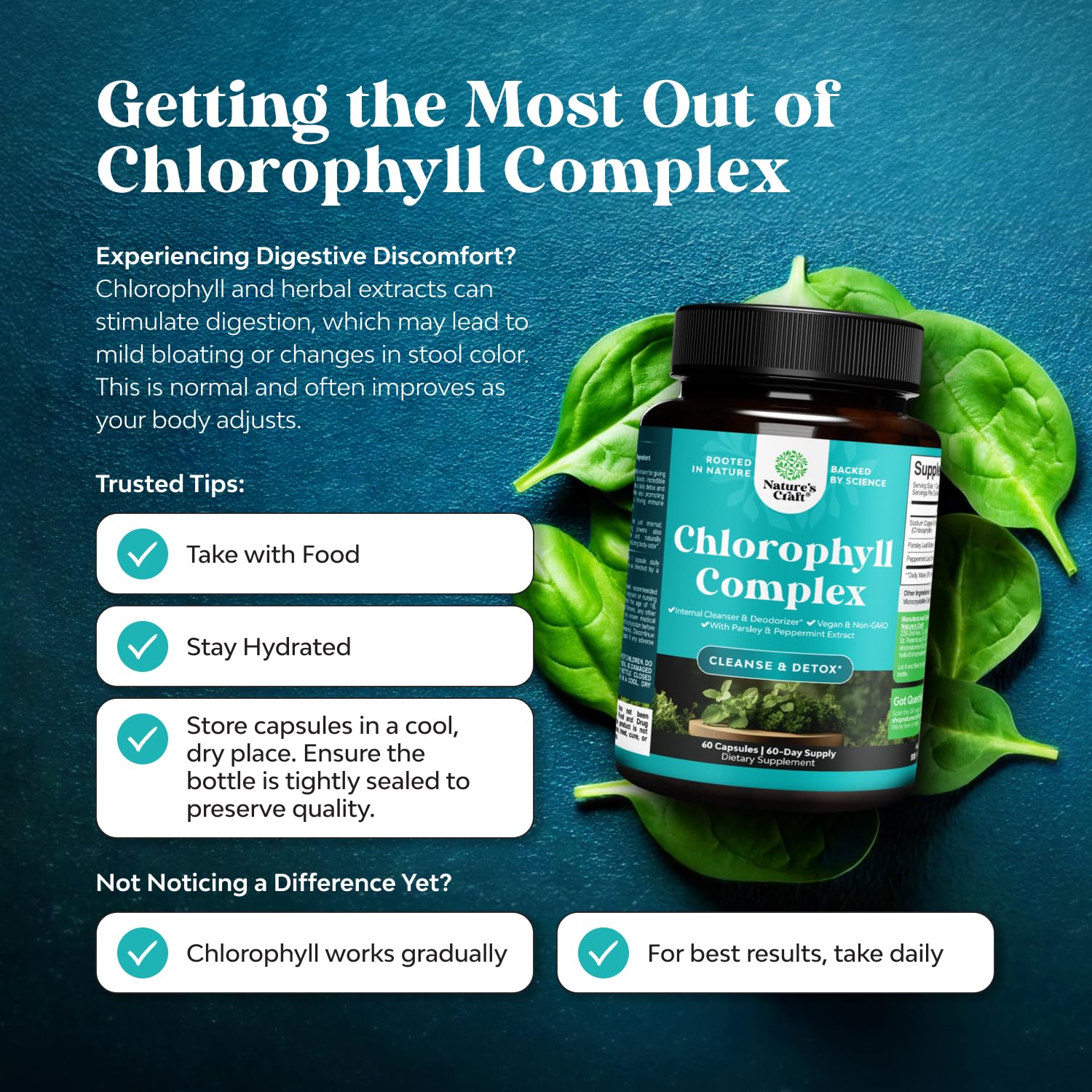 Chlorophyll capsules in hand, convenient daily internal deodorant.