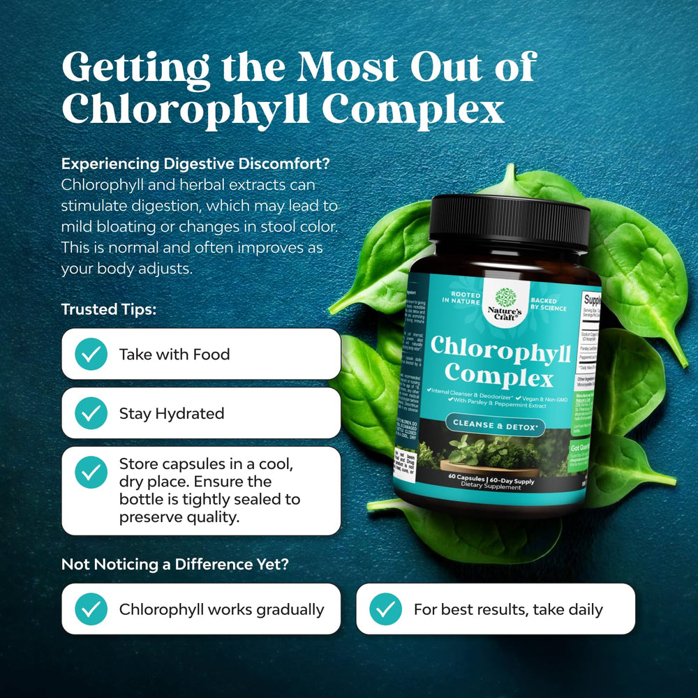 Chlorophyll capsules in hand, convenient daily internal deodorant.