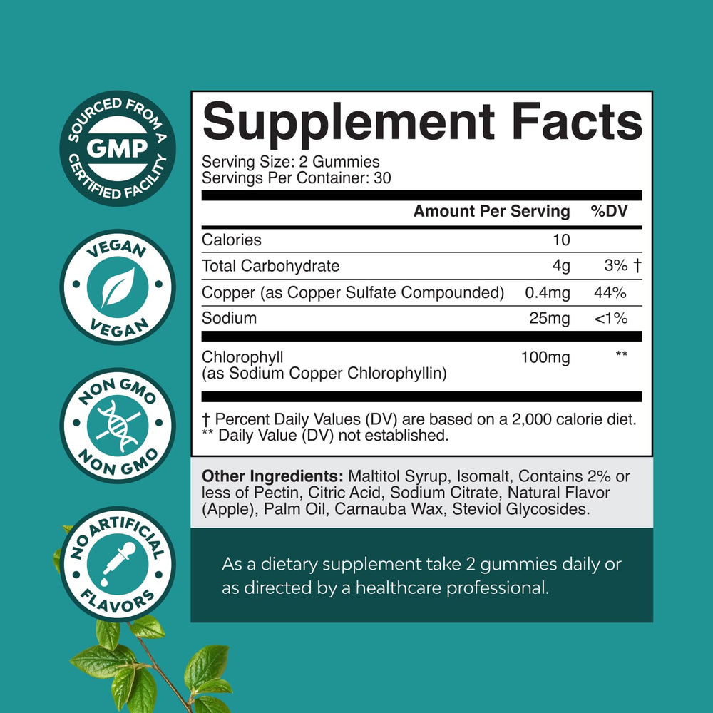 Natures Craft Chlorophyll Gummies close-up highlighting internal deodorizing benefits