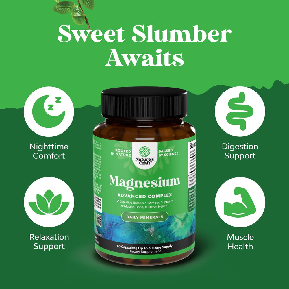 Natures Craft citrate 500mg capsule focusing on sleep and mood benefits.