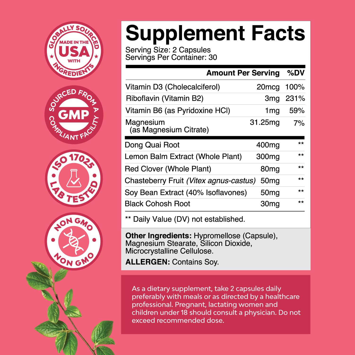 Nature's Craft Complete Herbal Menopause capsules close-up showing easy daily dose.