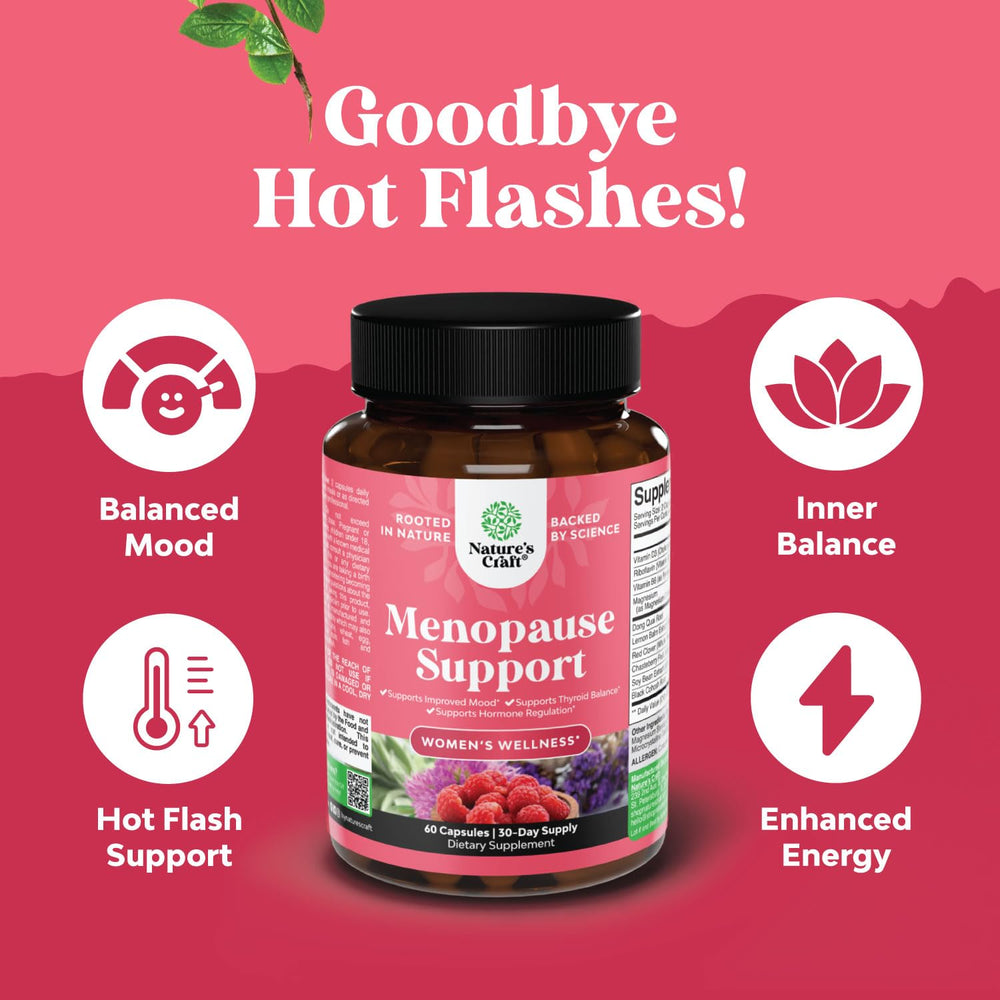 Nature's Craft Complete Herbal Menopause capsules ready for daily routine with water.
