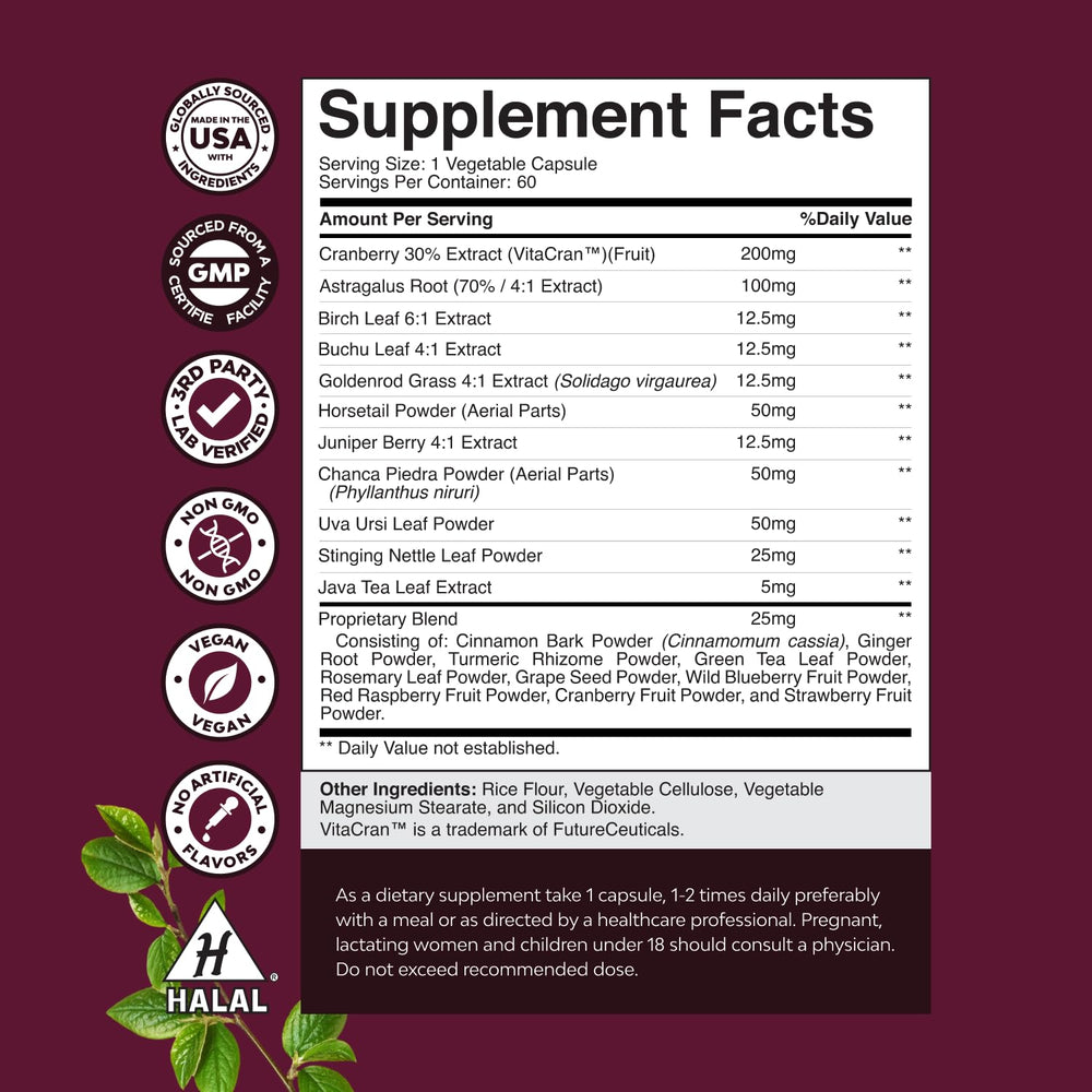 Natures Craft cranberry extract capsules for gentle kidney support and fluid balance.