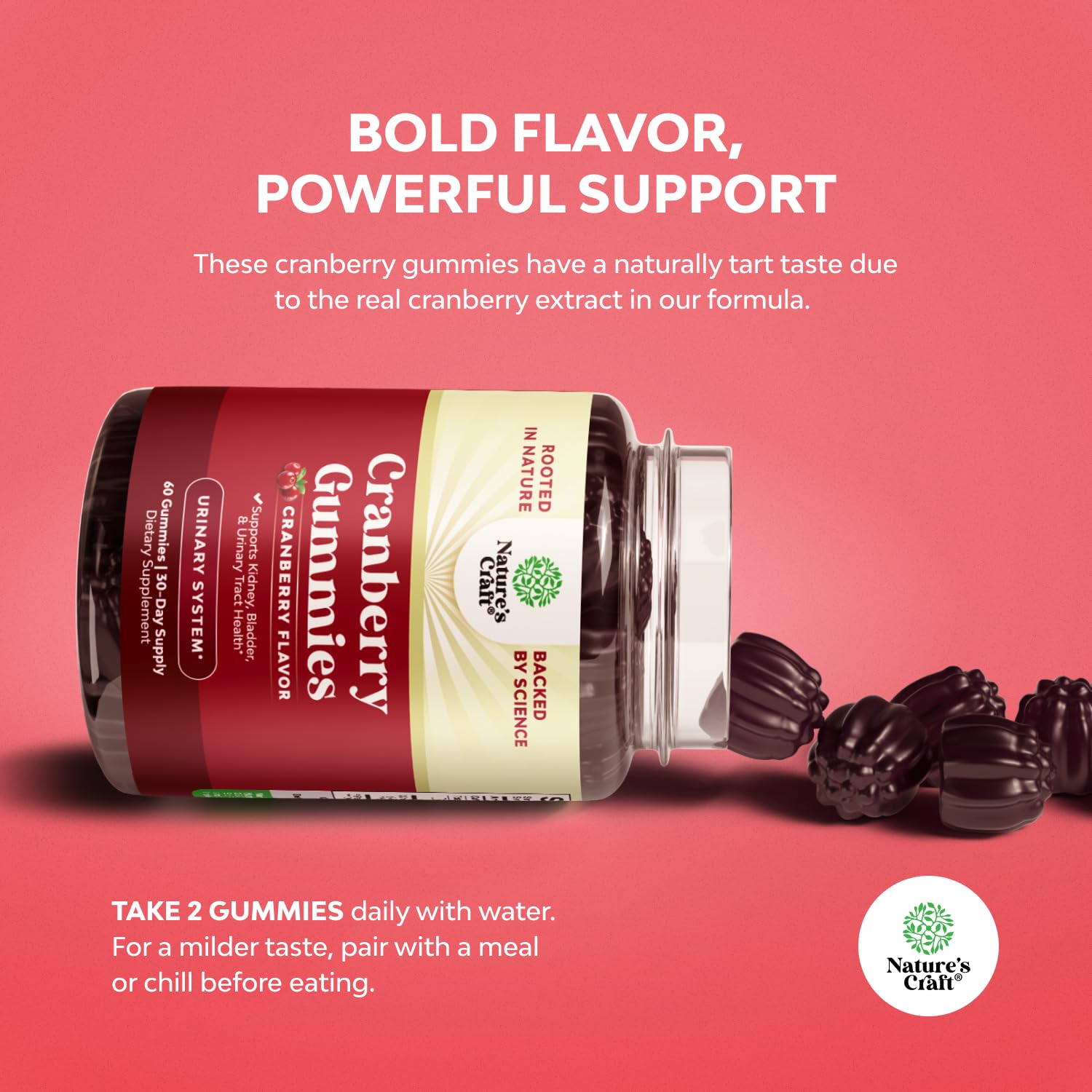 Natures Craft Cranberry Gummies are gluten-free and gelatin-free for dietary needs.