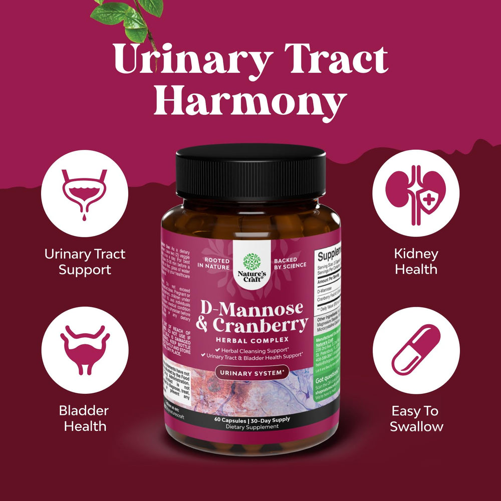 Nature's Craft D Mannose Cranberry label closeup highlighting ingredients