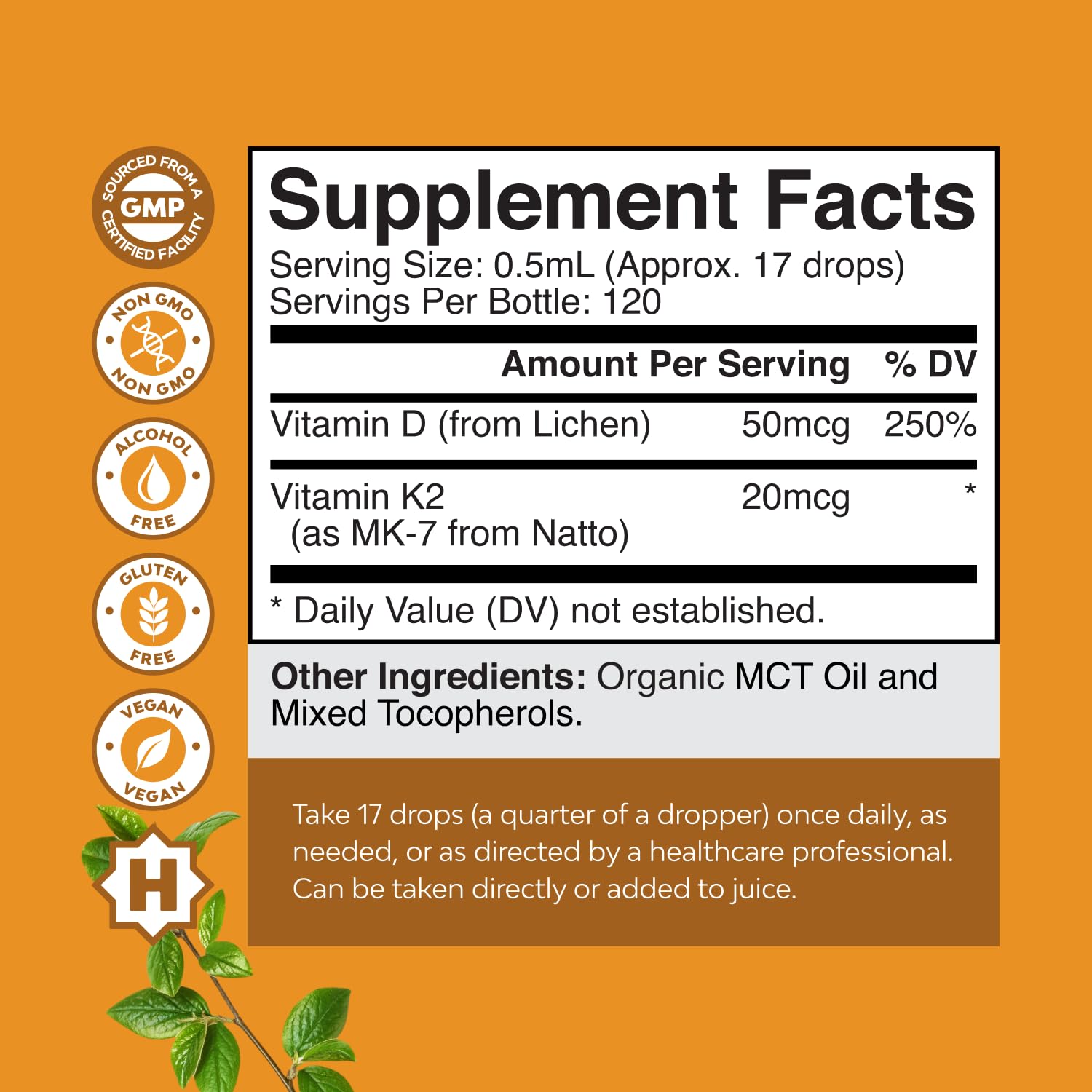 Natures Craft D3 K2 drops with dropper for easy daily dosing