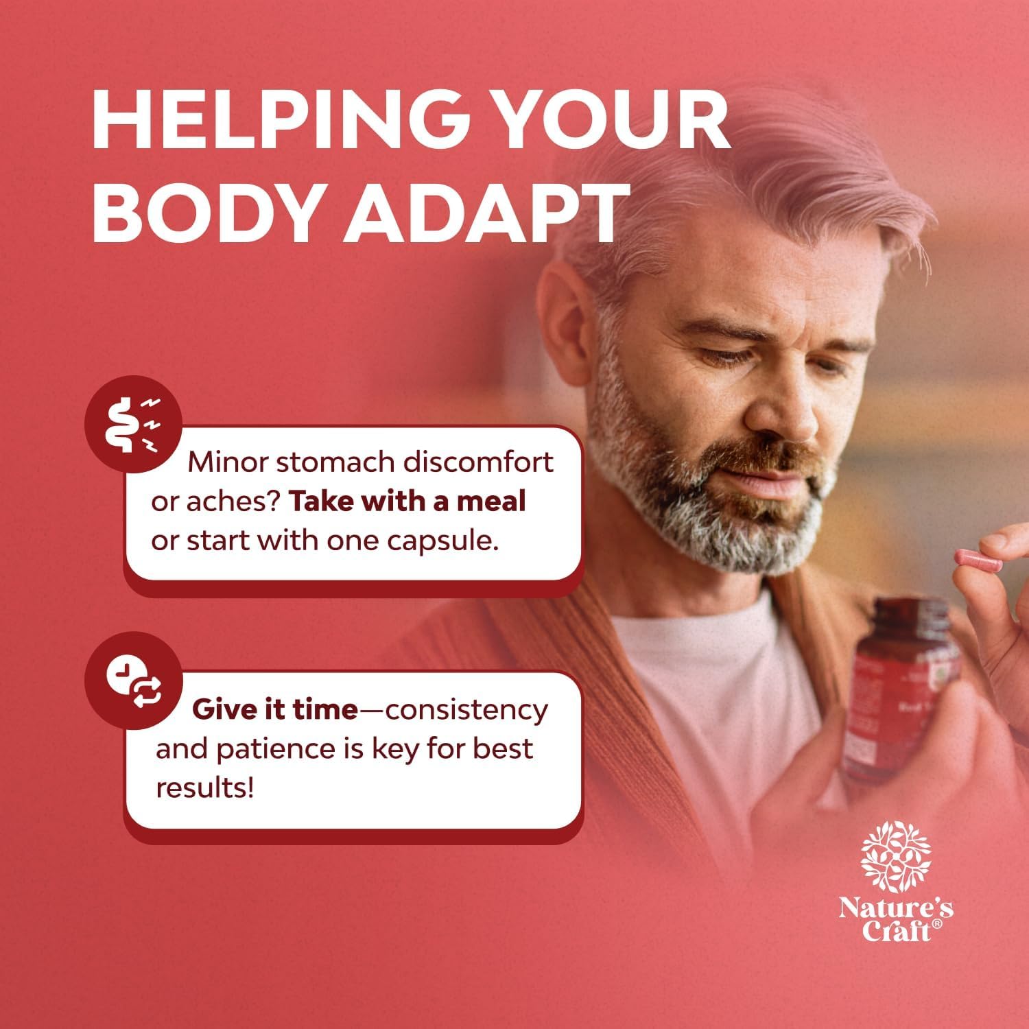 Nature's Craft daily-use scene with capsules for everyday wellness