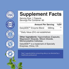 Natures Craft dairyseb formula label closeup highlights proprietary enzyme blend.