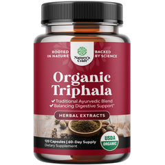 Natures Craft Digestive Triphala capsules in a jar for gentle digestive support