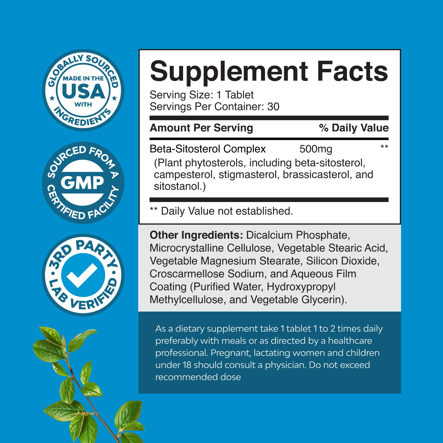 Natures Craft, etiqueta beta sitosterol esteroles vegetales, información clara para uso diario.