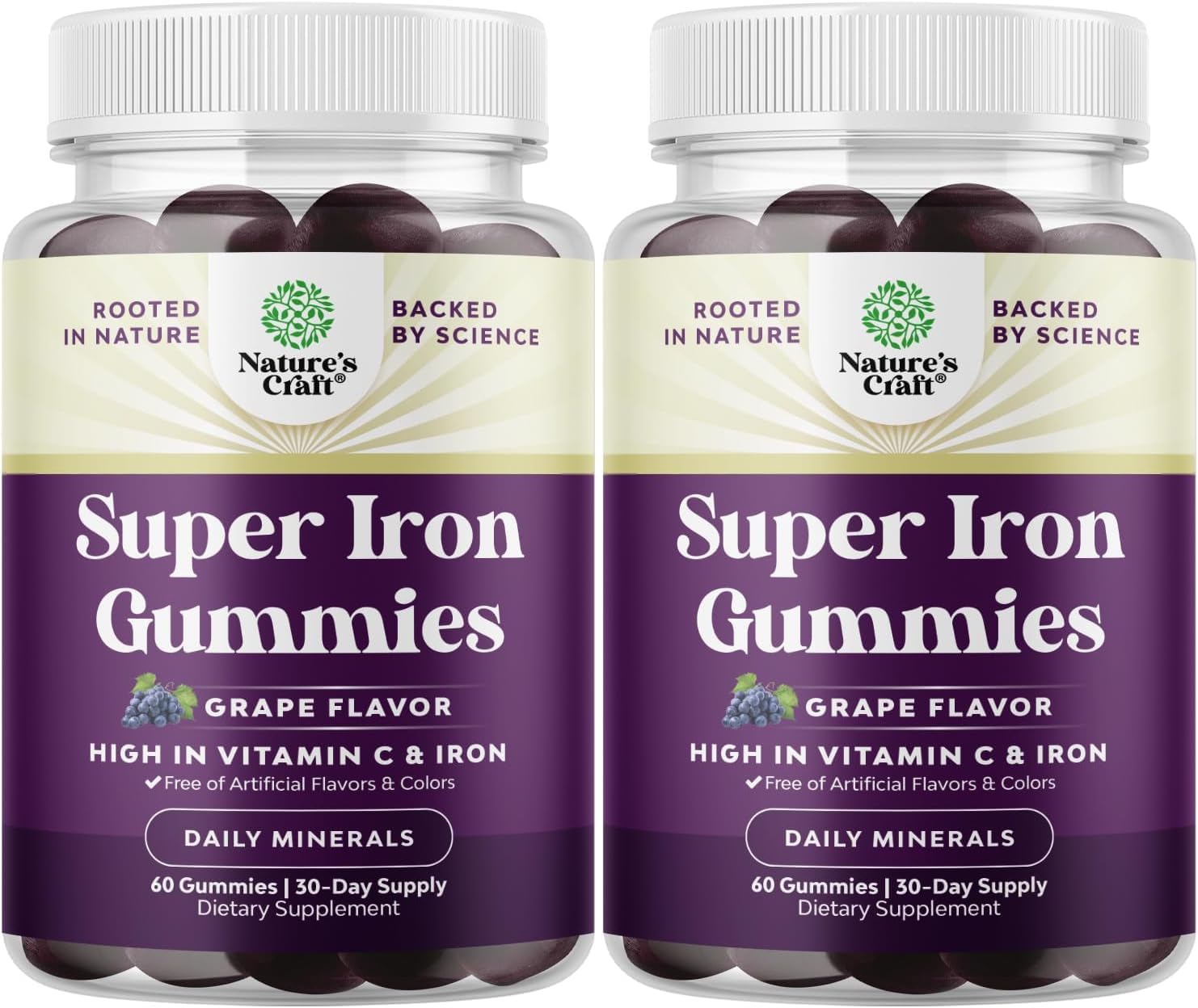 Natures Craft extra-strength iron gummies bottle for daily energy support