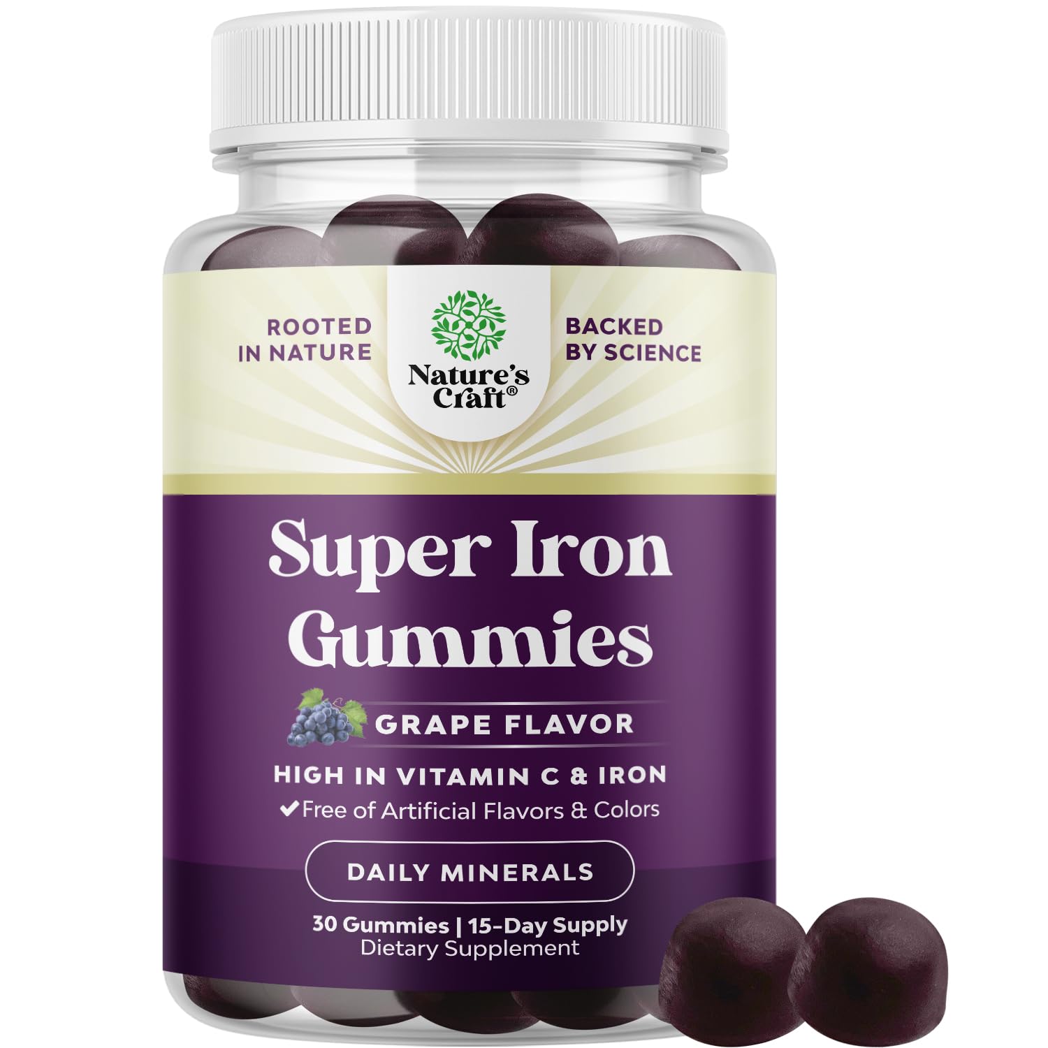 Natures Craft Extra-Strength Iron Gummies bottle for daily energy support